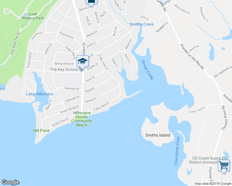 map of restaurants, bars, coffee shops, grocery stores, and more near 125 Sunset Drive in Annapolis