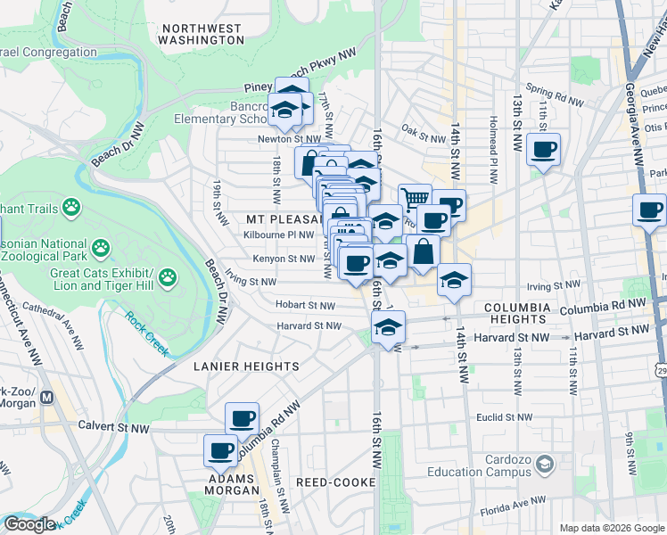 map of restaurants, bars, coffee shops, grocery stores, and more near 101 Independence Avenue Southeast in Washington