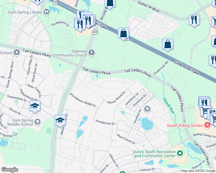 map of restaurants, bars, coffee shops, grocery stores, and more near 42392 Leeds Field Drive in Chantilly
