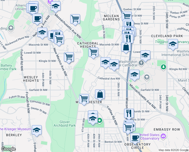 map of restaurants, bars, coffee shops, grocery stores, and more near Cathedral Avenue Northwest & Idaho Avenue Northwest in Washington