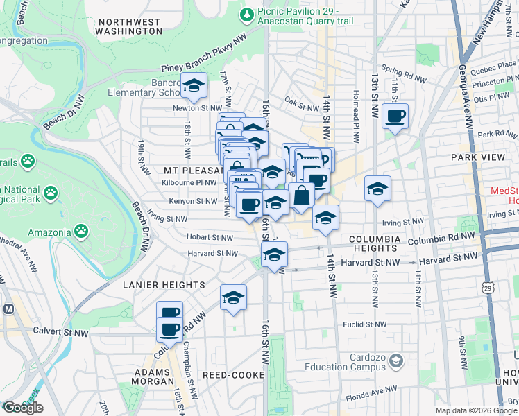 map of restaurants, bars, coffee shops, grocery stores, and more near 101 Independence Avenue Southeast in Washington