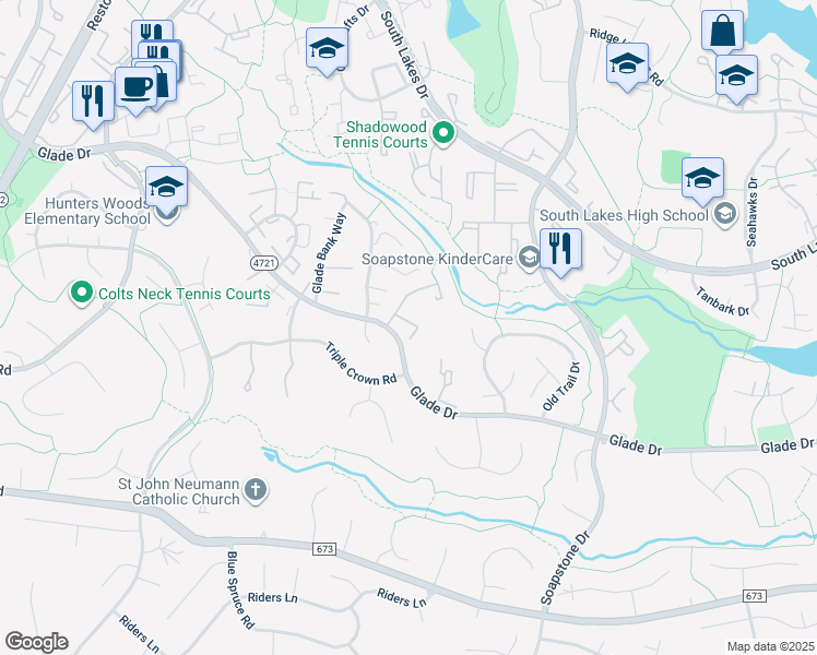 map of restaurants, bars, coffee shops, grocery stores, and more near 11715 Decade Court in Reston