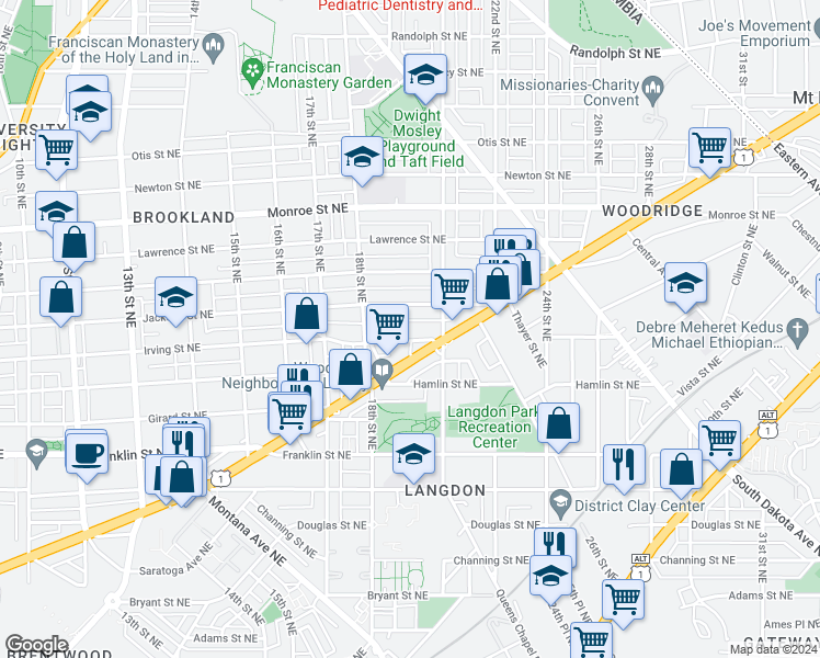 map of restaurants, bars, coffee shops, grocery stores, and more near 101 Independence Avenue Southeast in Washington