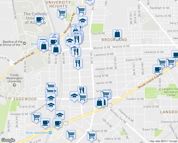 map of restaurants, bars, coffee shops, grocery stores, and more near 101 Independence Avenue Southeast in Washington