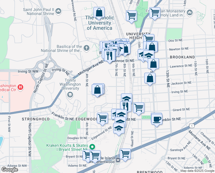 map of restaurants, bars, coffee shops, grocery stores, and more near 101 Independence Avenue Southeast in Washington