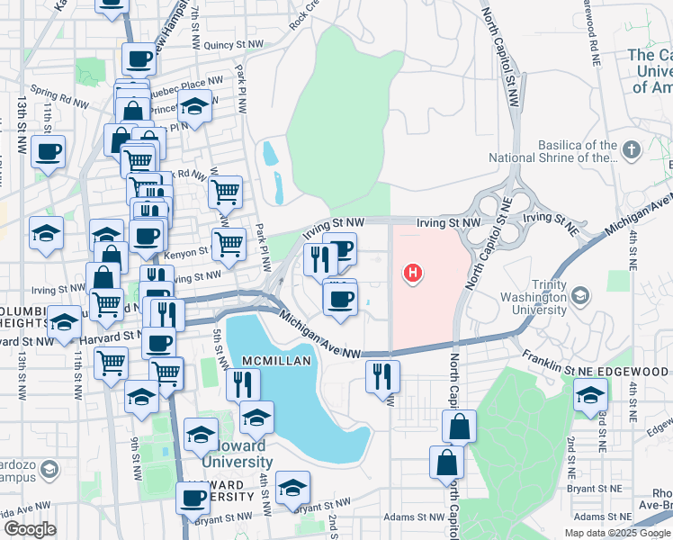 map of restaurants, bars, coffee shops, grocery stores, and more near 101 Independence Avenue Southeast in Washington