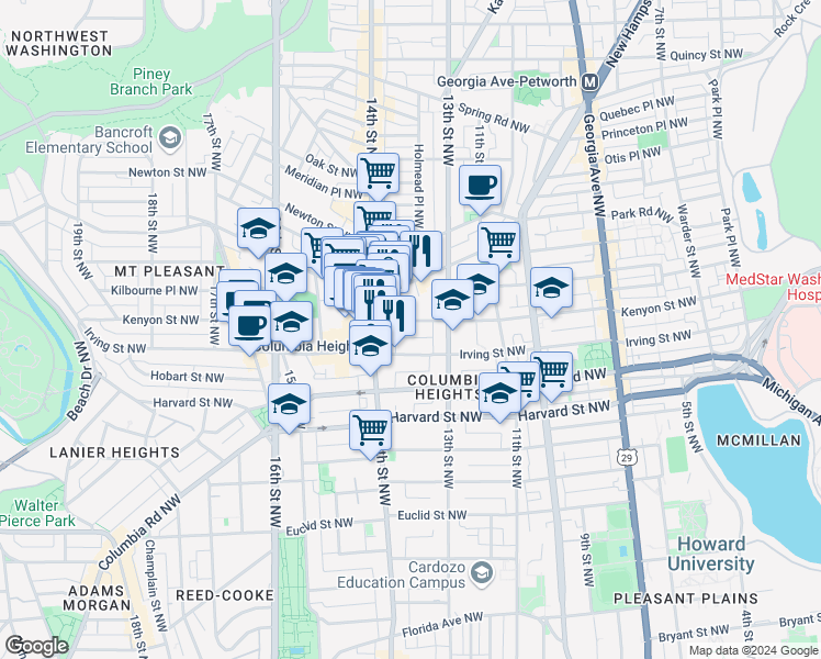 map of restaurants, bars, coffee shops, grocery stores, and more near 101 Independence Avenue Southeast in Washington