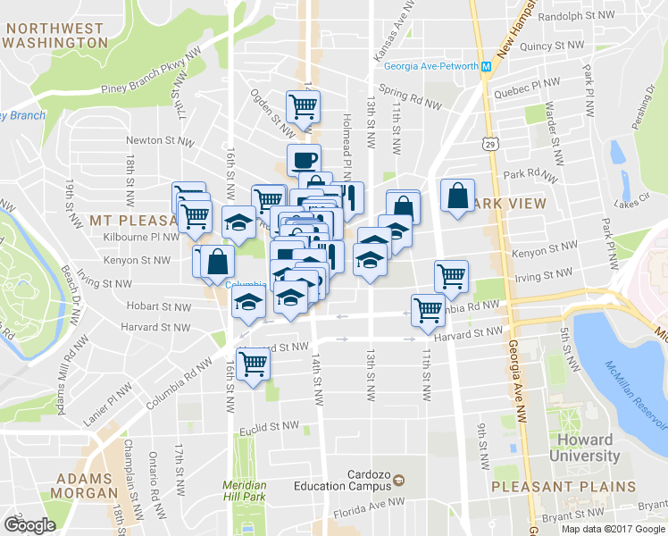map of restaurants, bars, coffee shops, grocery stores, and more near 101 Independence Avenue Southeast in Washington