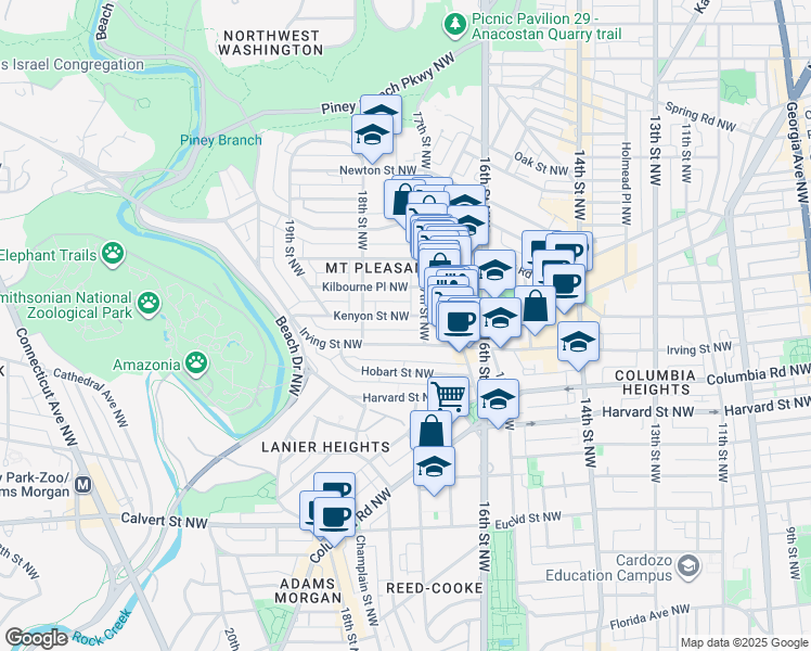 map of restaurants, bars, coffee shops, grocery stores, and more near 101 Independence Avenue Southeast in Washington