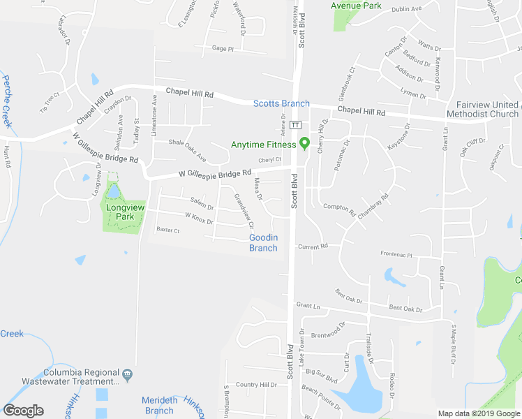 map of restaurants, bars, coffee shops, grocery stores, and more near 4316 Mesa Drive in Columbia