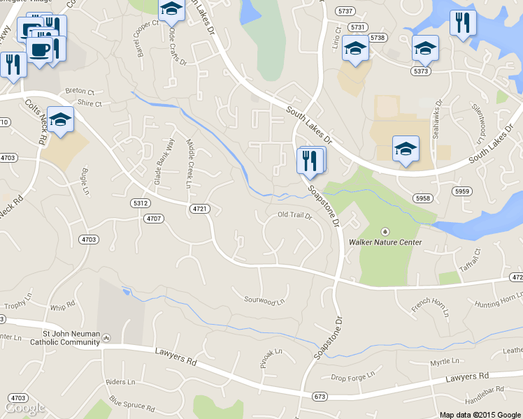 map of restaurants, bars, coffee shops, grocery stores, and more near 11590 Red Leaf Ct in Reston