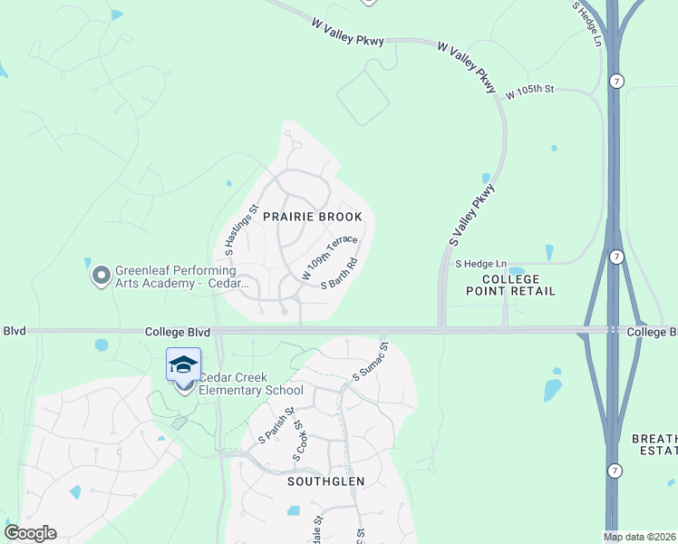 map of restaurants, bars, coffee shops, grocery stores, and more near 10992 South Barth Road in Olathe