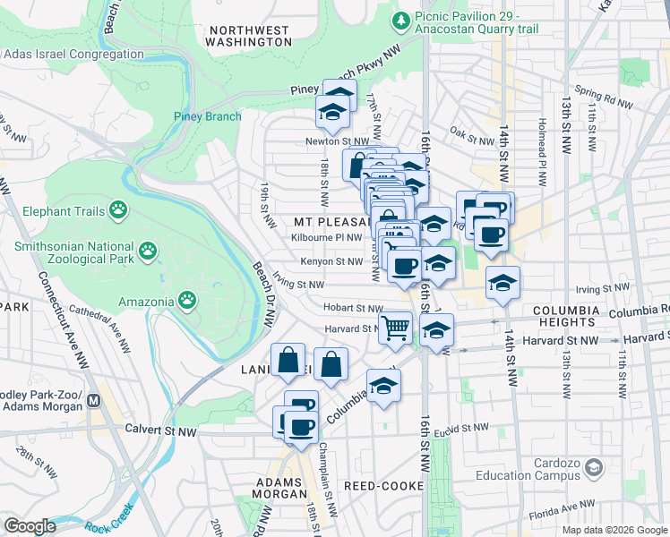 map of restaurants, bars, coffee shops, grocery stores, and more near 101 Independence Avenue Southeast in Washington