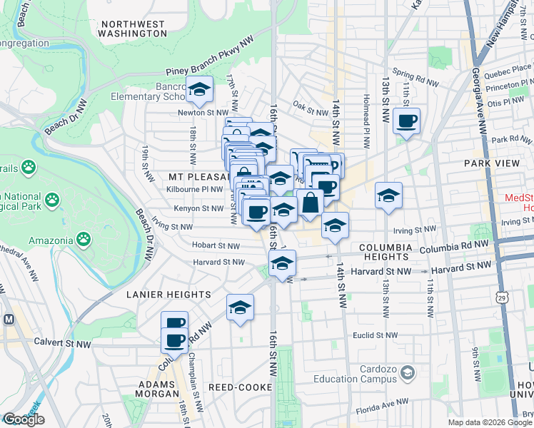 map of restaurants, bars, coffee shops, grocery stores, and more near 101 Independence Avenue Southeast in Washington