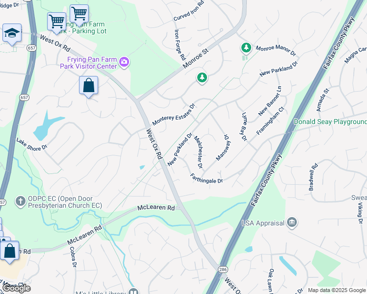 map of restaurants, bars, coffee shops, grocery stores, and more near 13119 New Parkland Drive in Herndon