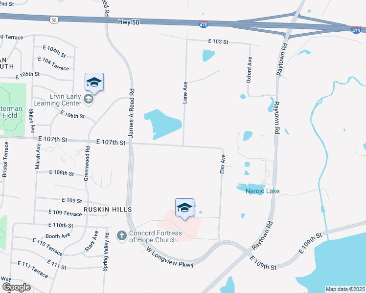 map of restaurants, bars, coffee shops, grocery stores, and more near 8999 East 107th Street in Kansas City