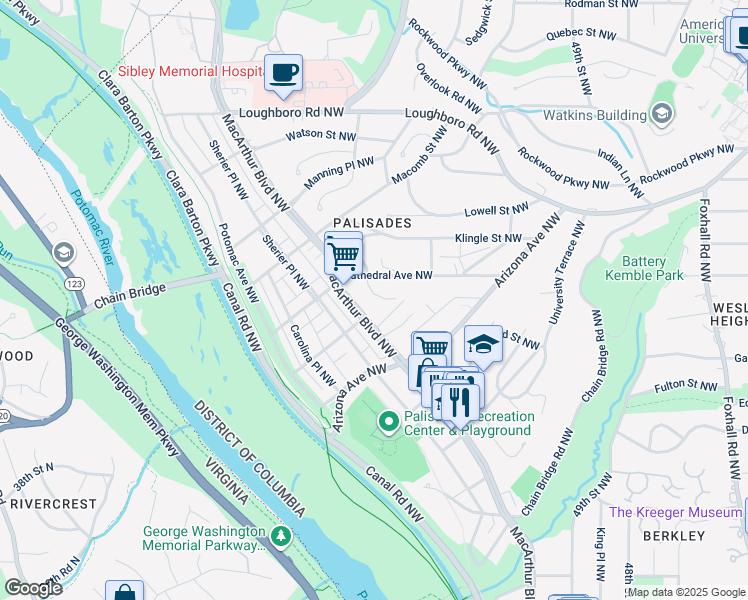 map of restaurants, bars, coffee shops, grocery stores, and more near 5418 Hawthorne Place Northwest in Washington