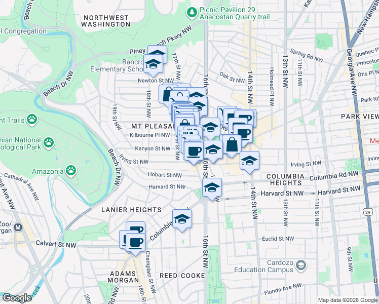 map of restaurants, bars, coffee shops, grocery stores, and more near 101 Independence Avenue Southeast in Washington