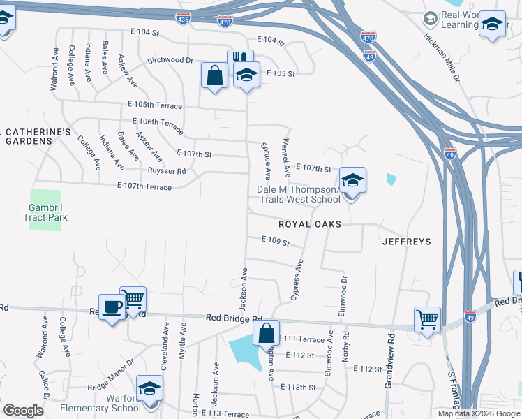 map of restaurants, bars, coffee shops, grocery stores, and more near 4210 Grandview Rd in Kansas City