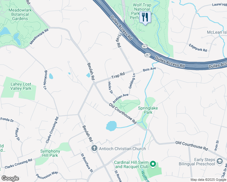 map of restaurants, bars, coffee shops, grocery stores, and more near 1709 Hicks Dr in Vienna