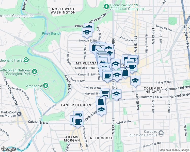 map of restaurants, bars, coffee shops, grocery stores, and more near 101 Independence Avenue Southeast in Washington