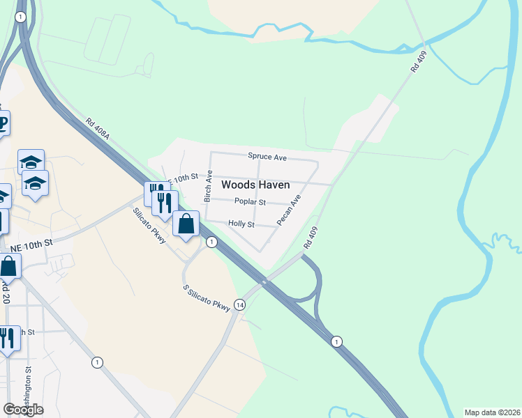map of restaurants, bars, coffee shops, grocery stores, and more near 902 Poplar Street in Milford