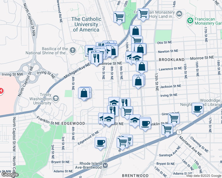 map of restaurants, bars, coffee shops, grocery stores, and more near 101 Independence Avenue Southeast in Washington