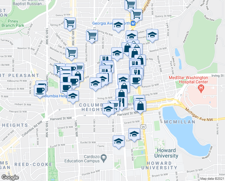 map of restaurants, bars, coffee shops, grocery stores, and more near 101 Independence Avenue Southeast in Washington