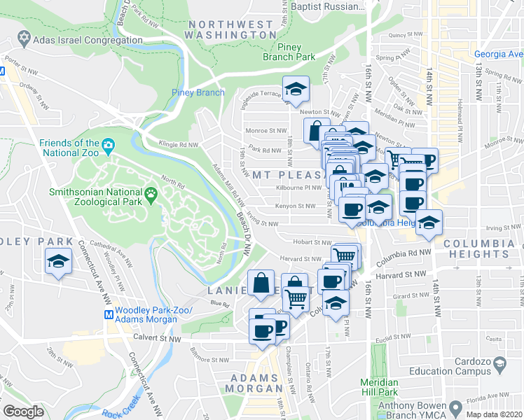 map of restaurants, bars, coffee shops, grocery stores, and more near 101 Independence Avenue Southeast in Washington