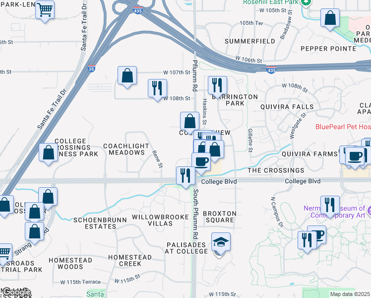 map of restaurants, bars, coffee shops, grocery stores, and more near 13600 West 110th Terrace in Lenexa