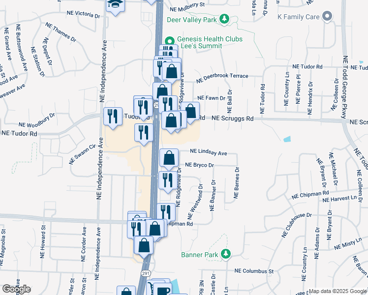 map of restaurants, bars, coffee shops, grocery stores, and more near 1008 Northeast Lindsay Avenue in Lee's Summit