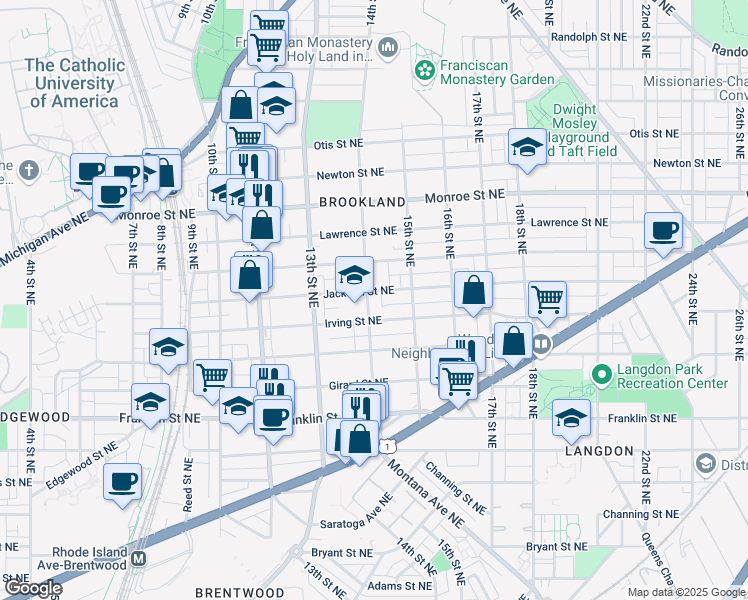 map of restaurants, bars, coffee shops, grocery stores, and more near 3109 14th Street Northeast in Washington