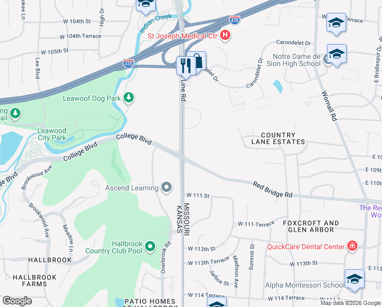 map of restaurants, bars, coffee shops, grocery stores, and more near 1314 West Red Bridge Road in Kansas City