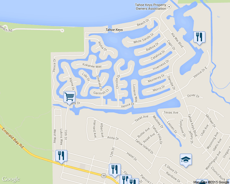 map of restaurants, bars, coffee shops, grocery stores, and more near 516 Christie Drive in South Lake Tahoe