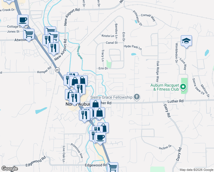 map of restaurants, bars, coffee shops, grocery stores, and more near 1638 Alder Circle in Auburn