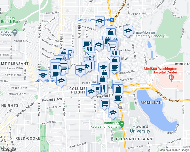 map of restaurants, bars, coffee shops, grocery stores, and more near 101 Independence Avenue Southeast in Washington