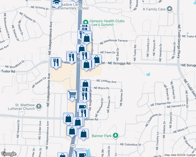 map of restaurants, bars, coffee shops, grocery stores, and more near 1008 Northeast Lindsay Avenue in Lee's Summit