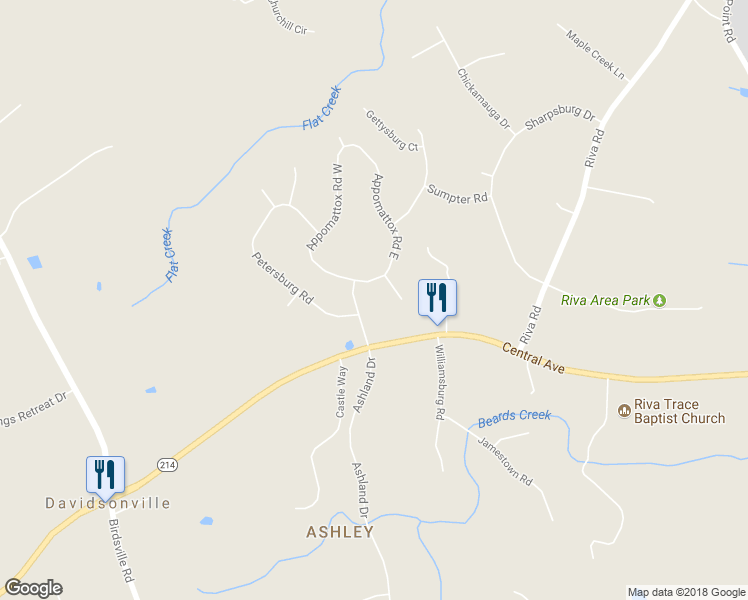 map of restaurants, bars, coffee shops, grocery stores, and more near 749 Appomattox Road West in Davidsonville