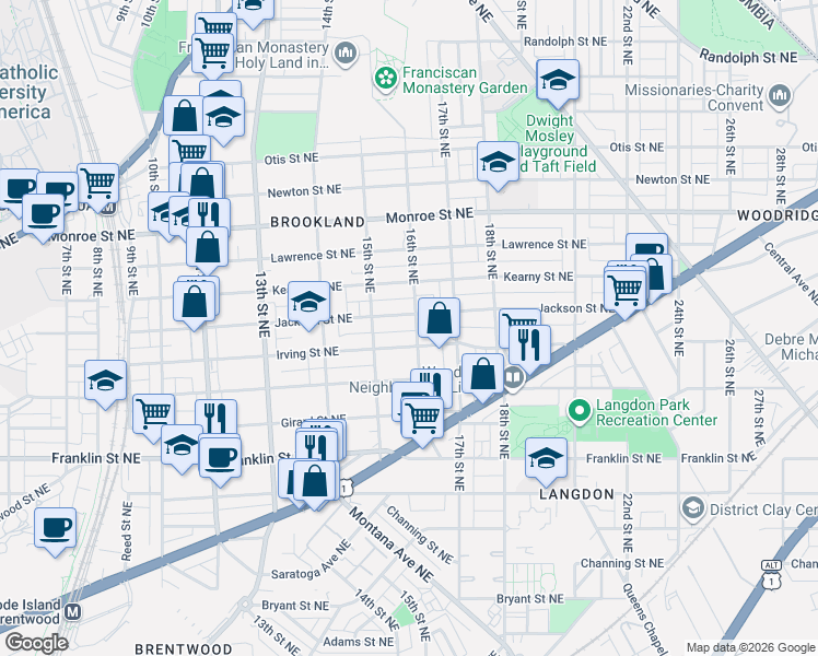map of restaurants, bars, coffee shops, grocery stores, and more near 101 Independence Avenue Southeast in Washington