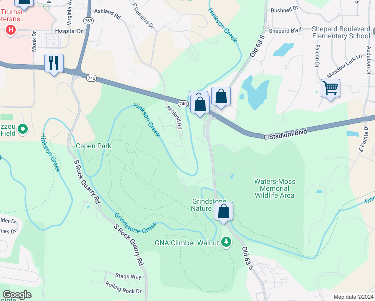 map of restaurants, bars, coffee shops, grocery stores, and more near 1700 Caniff Circle in Columbia