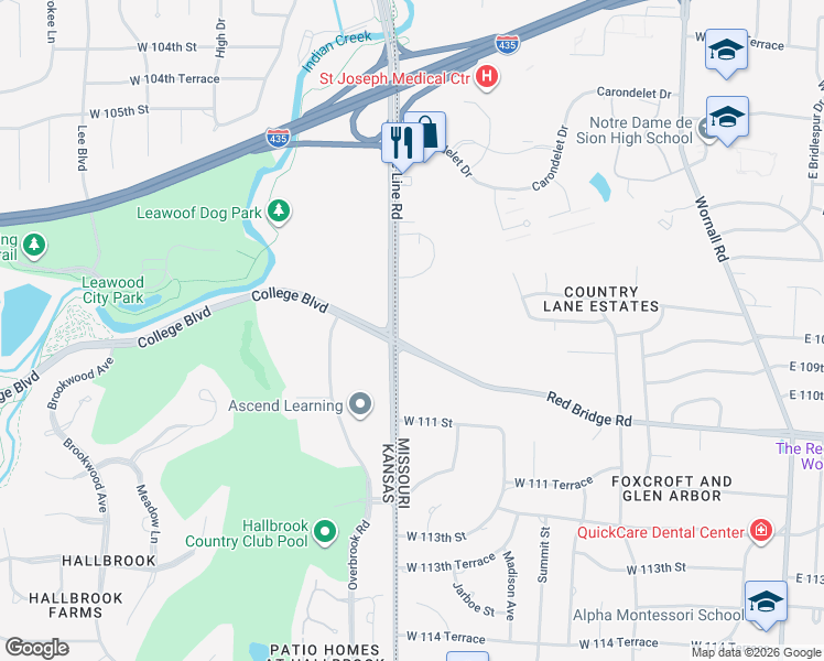 map of restaurants, bars, coffee shops, grocery stores, and more near 1314 West Red Bridge Road in Kansas City