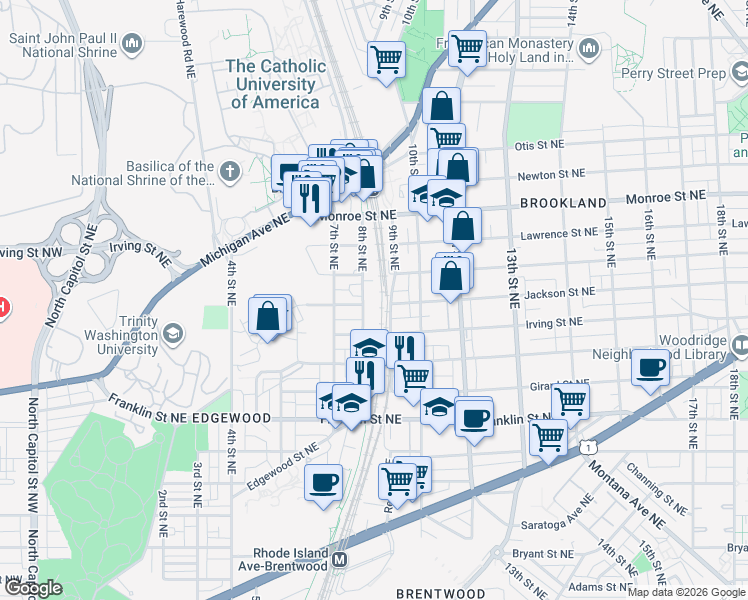 map of restaurants, bars, coffee shops, grocery stores, and more near 101 Independence Avenue Southeast in Washington