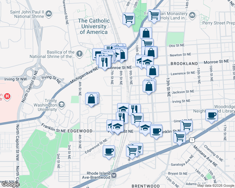 map of restaurants, bars, coffee shops, grocery stores, and more near 101 Independence Avenue Southeast in Washington