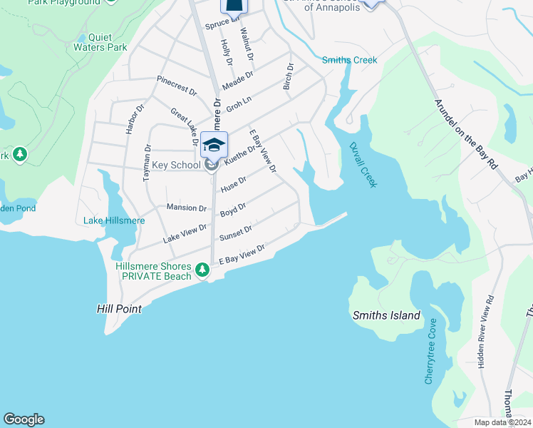 map of restaurants, bars, coffee shops, grocery stores, and more near 116 Sunset Drive in Annapolis