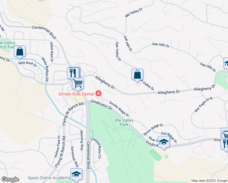map of restaurants, bars, coffee shops, grocery stores, and more near 1855 Anasazi Court in Colorado Springs
