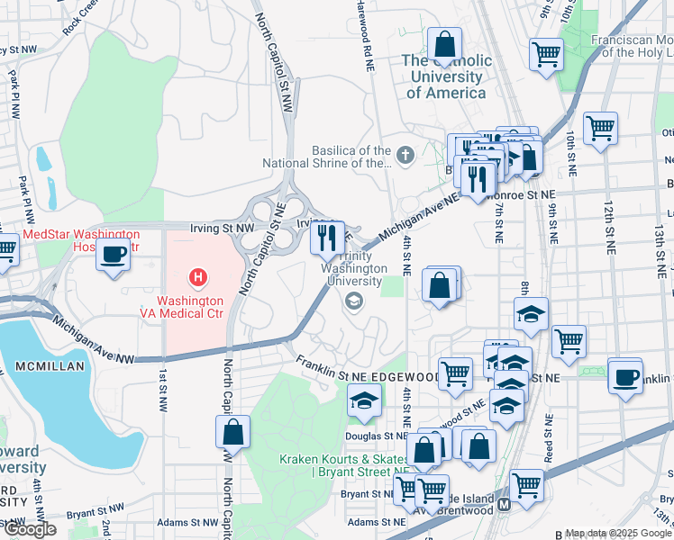 map of restaurants, bars, coffee shops, grocery stores, and more near 101 Independence Avenue Southeast in Washington