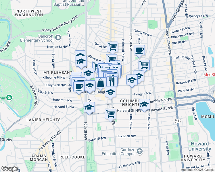 map of restaurants, bars, coffee shops, grocery stores, and more near 101 Independence Avenue Southeast in Washington