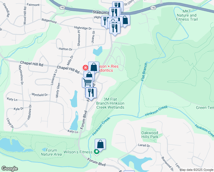 map of restaurants, bars, coffee shops, grocery stores, and more near 1510 Chapel Hill Road in Columbia