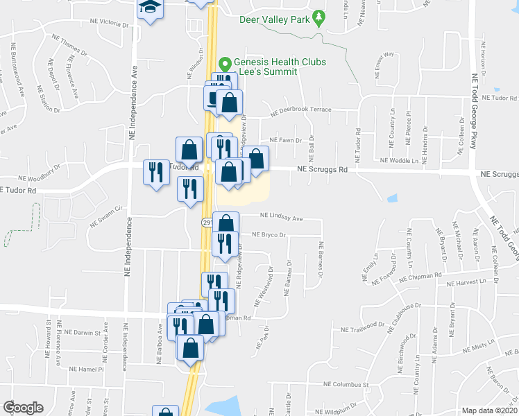 map of restaurants, bars, coffee shops, grocery stores, and more near 1008 Northeast Lindsay Avenue in Lee's Summit