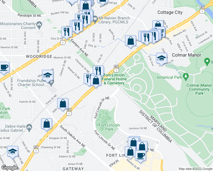 map of restaurants, bars, coffee shops, grocery stores, and more near 3076 Pineview Court Northeast in Washington